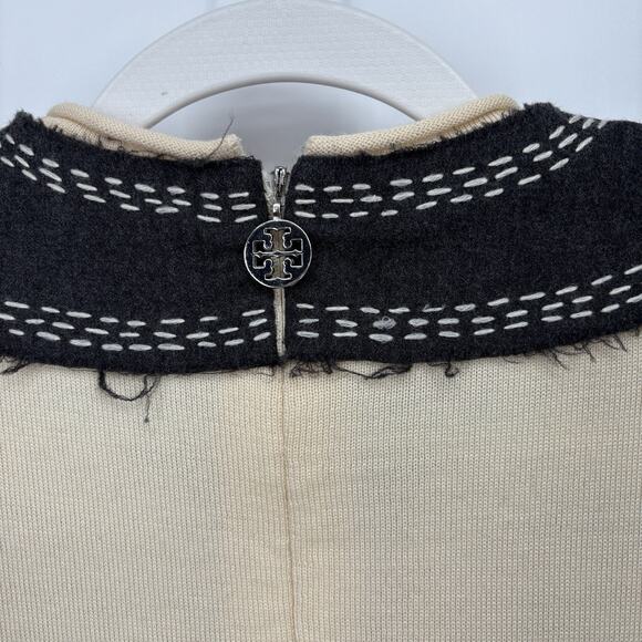 Tory Burch Sweater Medium Ivory Beaded Boho Merino Wool Top - Picture 7 of 7